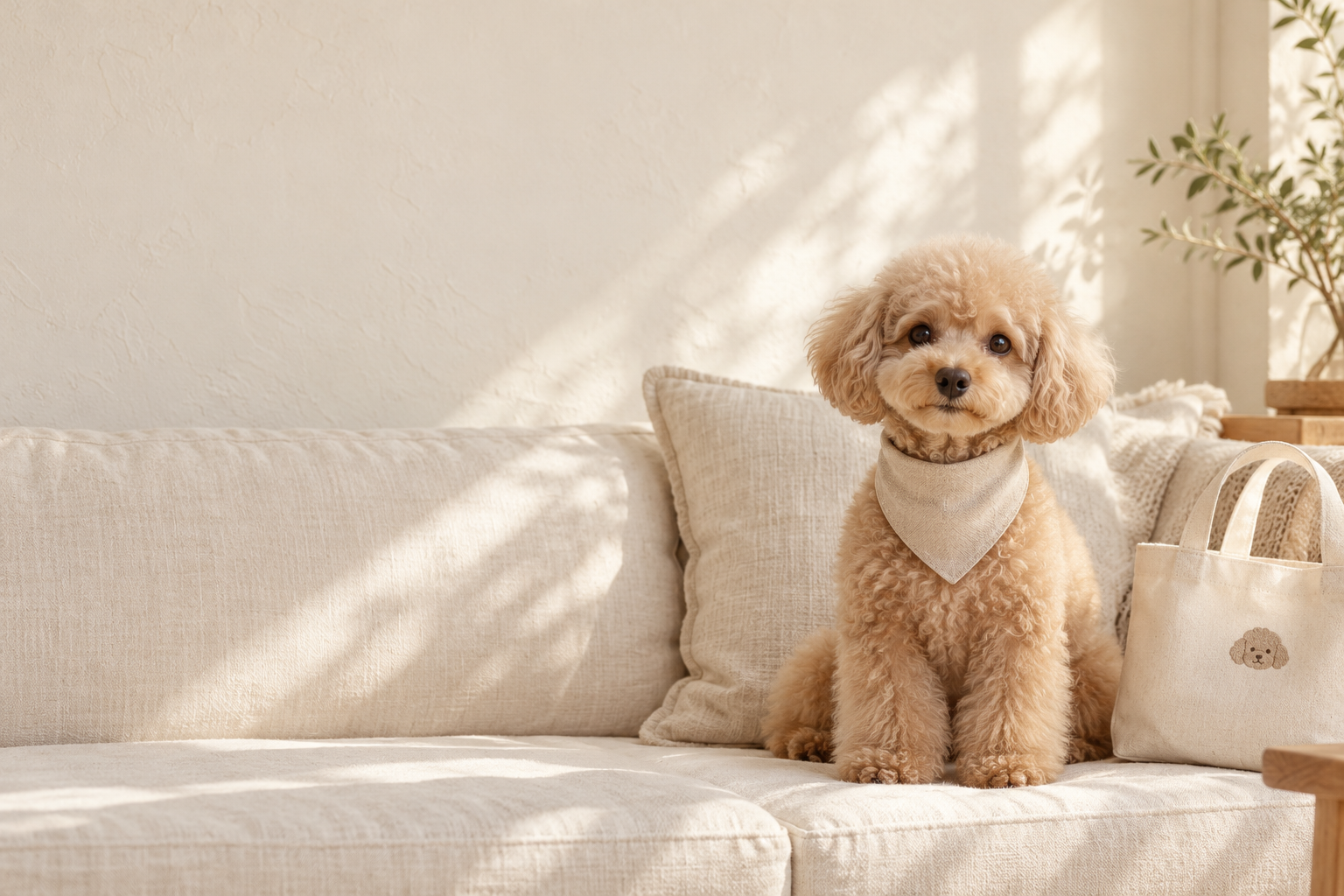 明るいお部屋でくつろぐ愛らしい犬